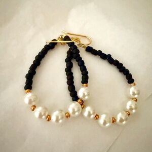 Matte Black & Faux Pearl Hoop Earrings